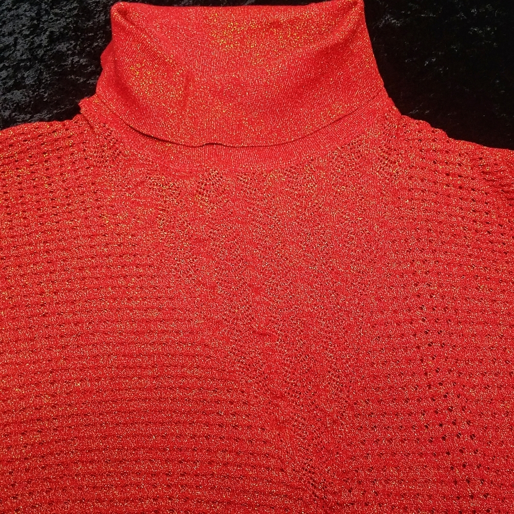 Vintage 90s Metallic Cowl Neck Knit Sweater - Picture 6 of 8